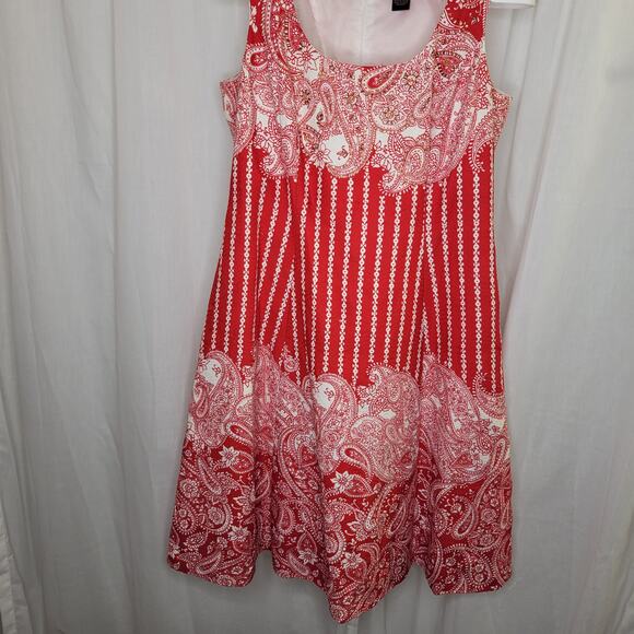 Signature by Robbie Bee Red White Paisley Print Tank Dress, 14 - Picture 2 of 11